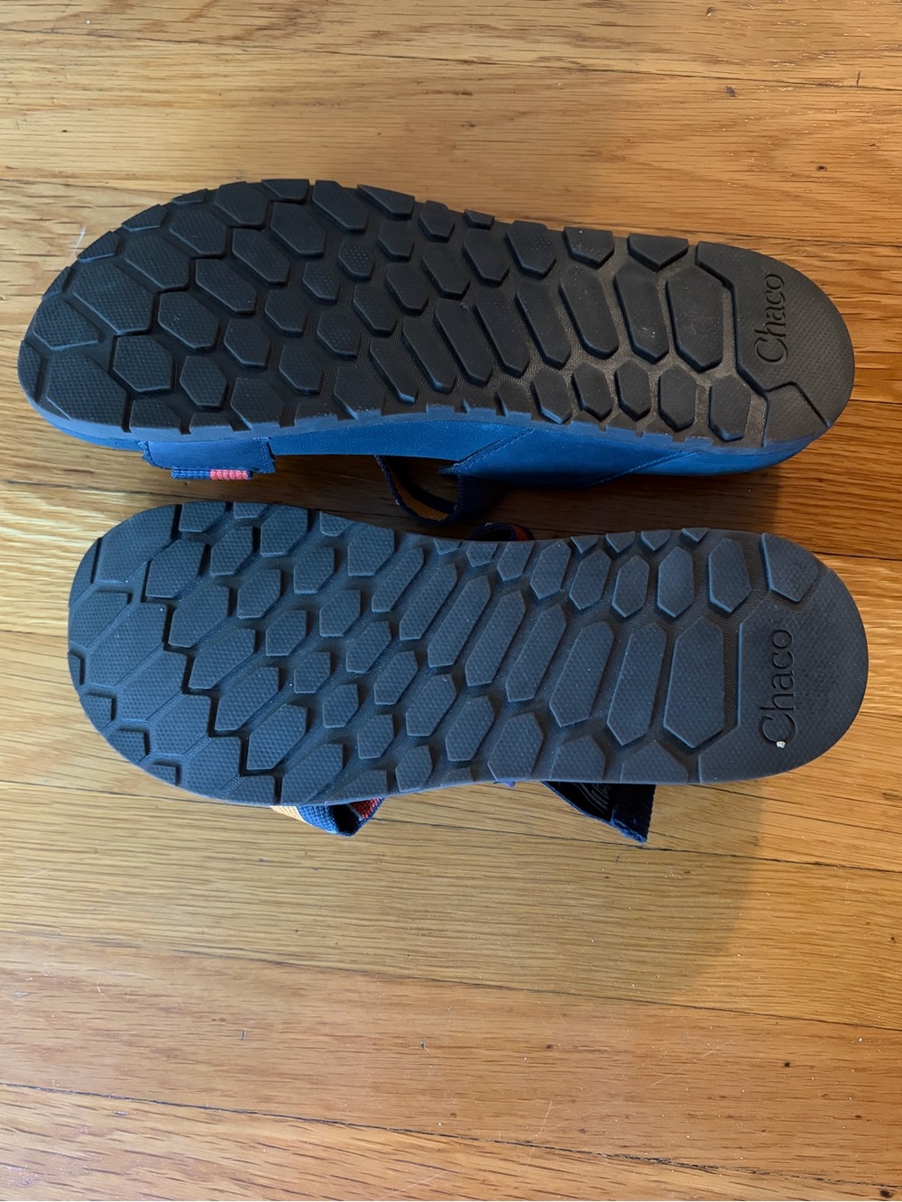 Chaco Womens/Unisex Sandals Navy with Red and Orange Straps - Picture 2 of 3
